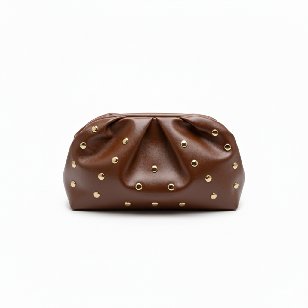 COFFE PU LEATHER  TRENDY WOMEN'S CROSSBODY BAG RIVET DUMPLING SHAPE SHOULDER BAG SQUATE PU LEATHER HANGBAG FASHION UNDERARM BAG WITH PRINT&nbsp;