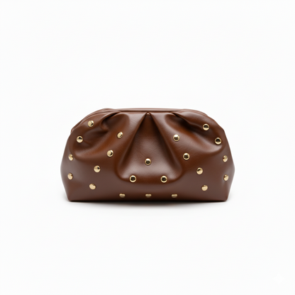 COFFE PU LEATHER  TRENDY WOMEN'S CROSSBODY BAG RIVET DUMPLING SHAPE SHOULDER BAG SQUATE PU LEATHER HANGBAG FASHION UNDERARM BAG WITH PRINT&nbsp;