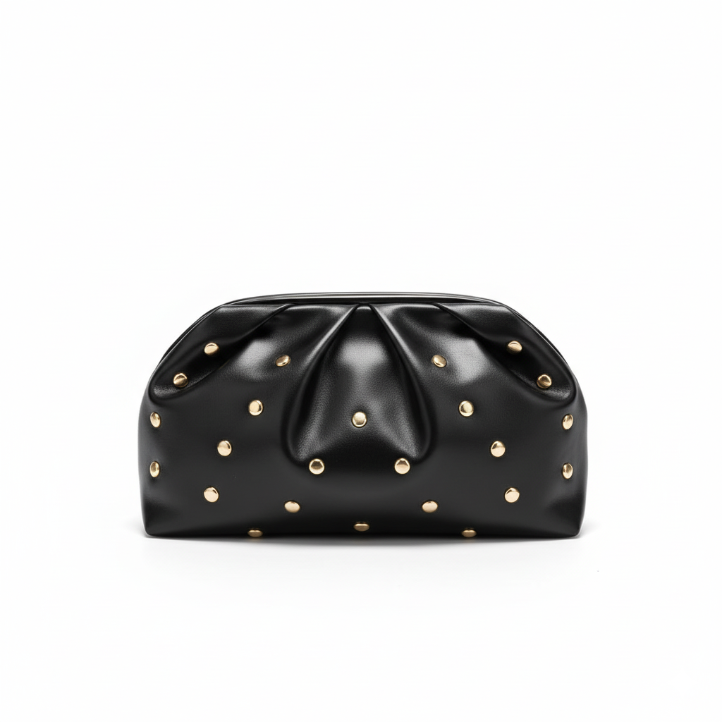 BLACK PU LEATHER TRENDY WOMEN'S CROSSBODY BAG RIVET DUMPLING SHAPE SHOULDER BAG