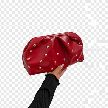 WINE RED PU LEATHER TRENDY WOMEN'S CROSSBODY BAG RIVET DUMPLING SHAPE SHOULDER BAG&nbsp;