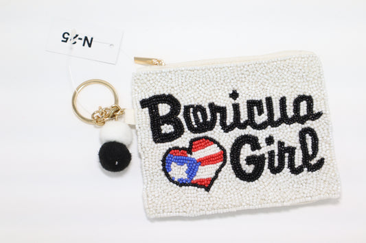 BORICUA GIRL KEYCHAIN BEADED COIN PURSE