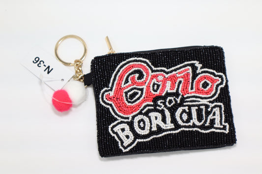 COÑO SOY BORICUA KEYCHAIN BEADED COIN PURSE