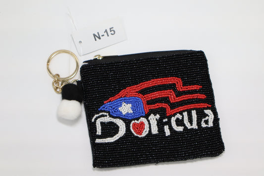 BORICUA KEYCHAIN BEADED COIN PURSE