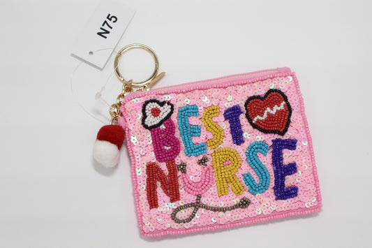 NURSE KEYCHAIN BEADED COIN PURSE