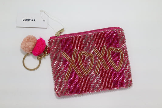 XOXO KEYCHAIN BEADED COIN PURSE