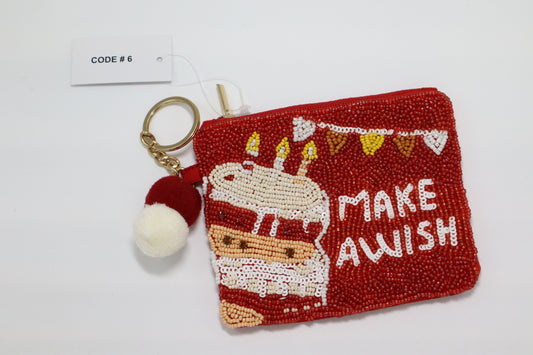 MAKE A WISH KEYCHAIN BEADED COIN PURSE