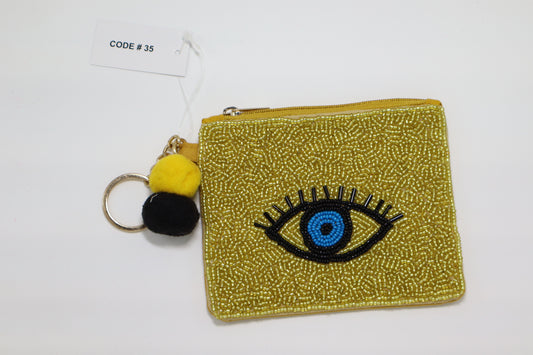 GOLD EYE KEYCHAIN BEADED COIN PURSE