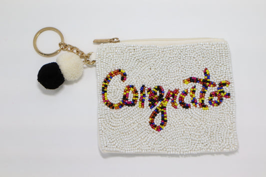 CONGRATS KEYCHAIN BEADED COIN PURSE