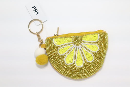 LEMON KEYCHAIN BEADED COIN PURSE