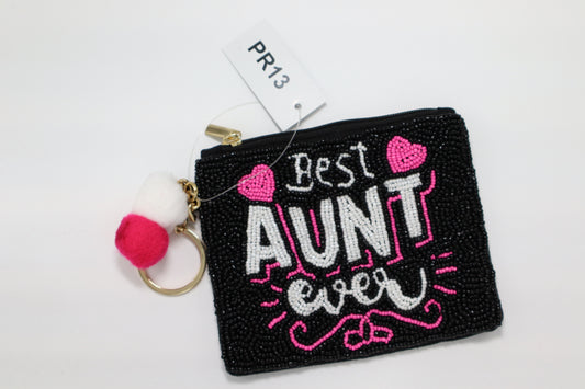 BEST AUNT EVER KEYCHAIN BEADED COIN PURSE