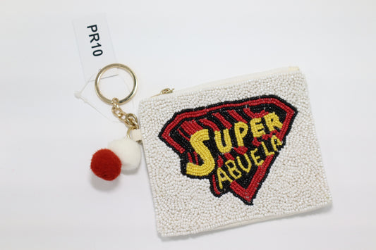 SUPER ABUELA KEYCHAIN BEADED COIN PURSE