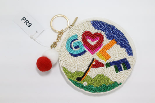 GOLF KEYCHAIN BEADED COIN PURSE