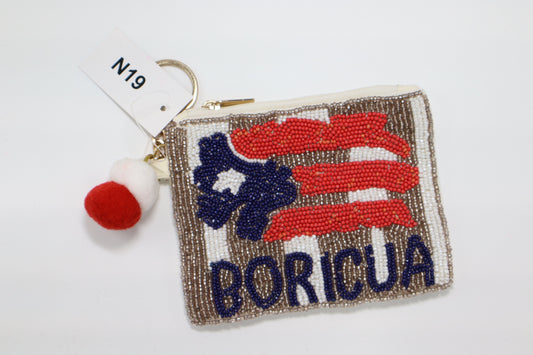 BORICUA KEYCHAIN BEADED COIN PURSE