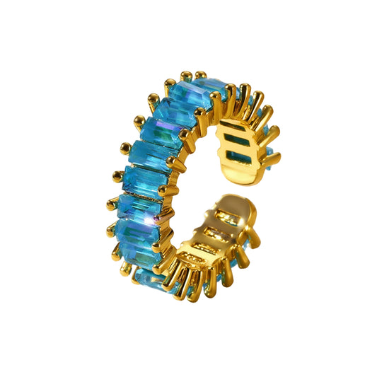 AJUSTABLE OPENING BLUE GEOMETRIC STAINLESS STEEL MODERN STYLE OPEN RINGS  J-78302R