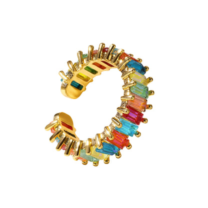 ADJUSTABLE OPENING MULTICOLOR GEOMETRIC STAINLESS STEEL MODERN STYLE OPEN RINGS J-78298R