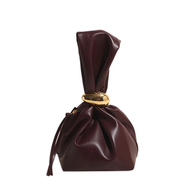 COFFE SMALL PU LEATHER SOLID COLOR STREETWARE CYLINDRICAL ZIPPER SHOULDER BAG