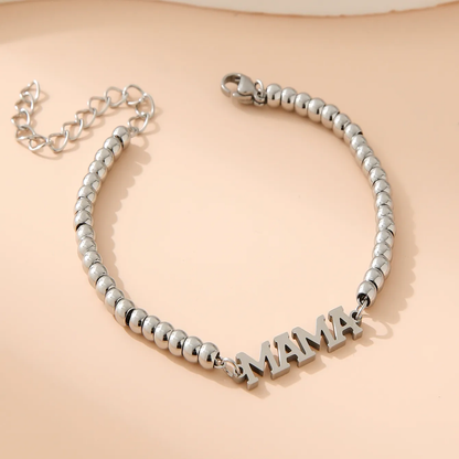 STEEL COLOR STAINLESS STEEL 4MM BEADS MAMA BRACELETS J-17878B