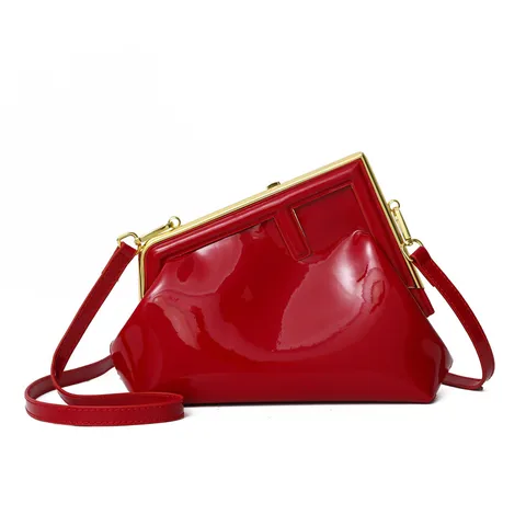 RED BRIGHT SURFACE TRIANGULAR LADIES SHOULDER BAG FASHIONABLE CROSSBODY UNDERARM BAG