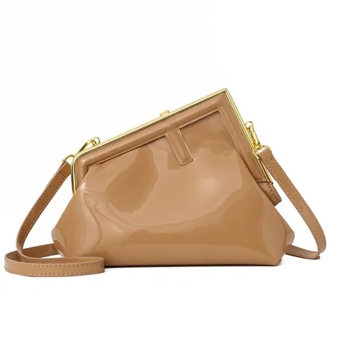 KHAKI BRIGHT SURFACE TRAINGULAR LADIES SHOULDER BAG FASHIONABLE CROSSBODY UNDERARM BAG