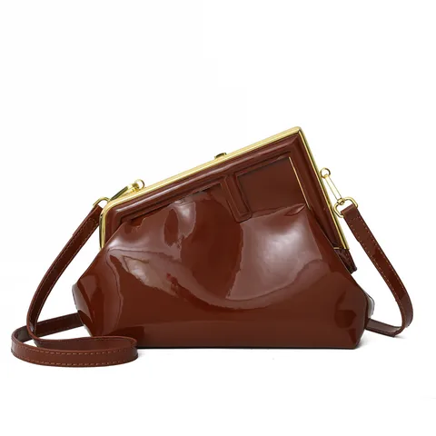 BROWN BRIGHT SURFACE TRAINGULAR LADIES SHOULDER BAG FASHIONABLE CROSSBODY UNDERARM BAG