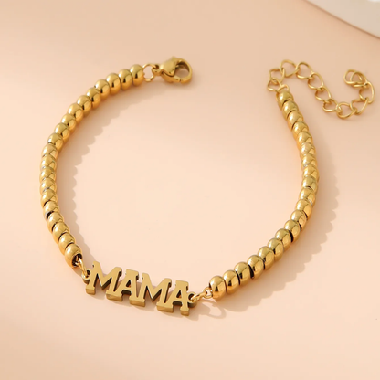 MAMA GOLD STEEL 4MM BEADS MOTHER BRACELETS J-17879B