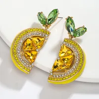 1 PAIR LEMON CUTE PASTORAL SHINY FRUIT INLAY ZIRCON ALLOY RHINESTONES K GOLD PLATED EAR STUDS J-29962E