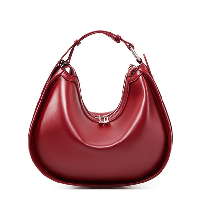 WINE RED DUMPLING SHAPE UNDERARM BAG AND CROSSBODY -TWO LAYER COWHIDE,GENUINE LEATHER.