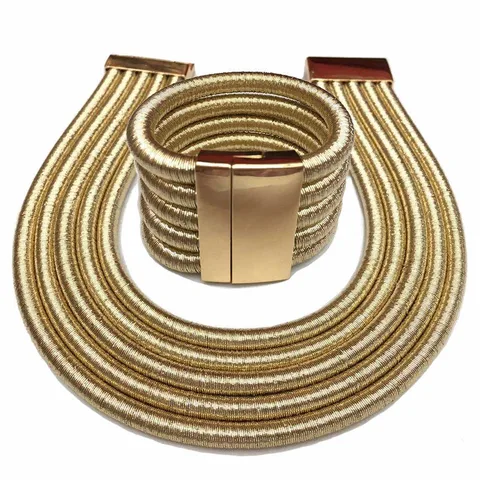 SET GOLDEN SUIT VINTAGE GEOMETRIC SOLID COLOR ALLOY CHOKER